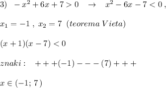 3)\; \; -x^2+6x+70\; \; \; \to \; \; \; x^2-6x-7