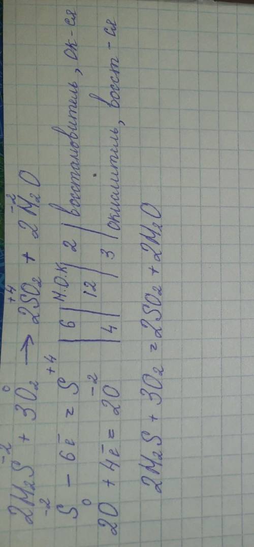 В схеме реакции H2S+O2 = SO2+H2O расставить коэффициенты методом электронного баланса, указать окисл