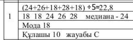 1. Берілген сандар қатарының 24, 26, 18, 28, 18 арифметикалық ортасын,медианасын, модасын, өзгеру құ