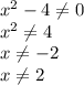 x^2-4\neq 0\\x^2\neq 4\\x\neq -2\\x\neq 2