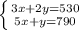 \left \{ {{3x+2y=530} \atop {5x+y=790}} \right.