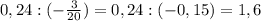 0,24 : (-\frac{3}{20}) = 0,24:(-0,15) = 1,6