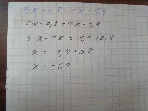 Знайдіть корінь 5x-0.8=4x-1.9