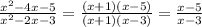 \frac{x^{2}-4x-5 }{x^{2}-2x-3}=\frac{(x+1)(x-5)}{(x+1)(x-3)} =\frac{x-5}{x-3}