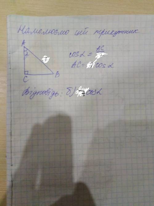 В прямокутному трикутнику АВС (∠С = 90˚) АВ = 7 см, ∠ А = α. Складіть вираз для обчислення ВС.