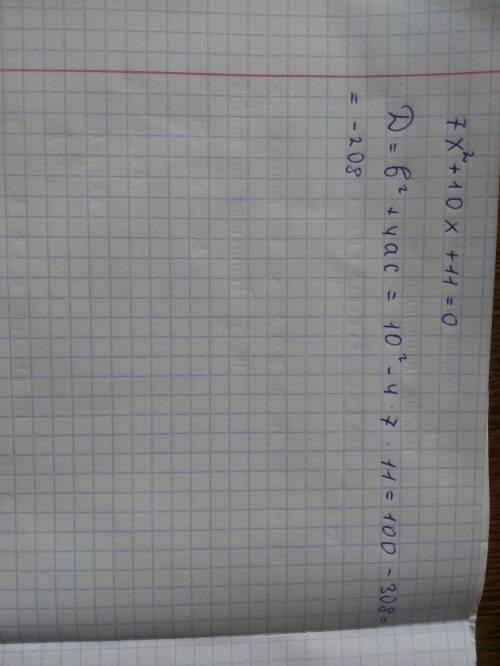 Найди дискриминант квадратного уравнения 7x2+10x+11=0.