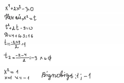 Знайдіть корені в рівнянні x⁴+2x²-3=0