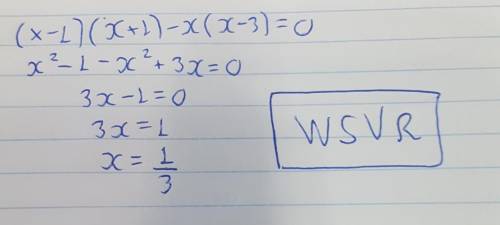 Розв’яжіть рівняння (x-1)(x+1)-x(x-3)=0​