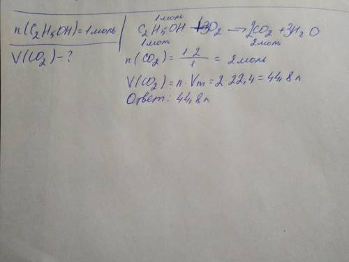 Вычислите объем (в л, н.у) карбон (IV), который образуется при сжигании 1 моль этилового спирта. Нап
