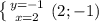 \left \{ {{y=-1} \atop {x=2}} \right. (2;-1)