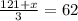 \frac{121 + x}{3} = 62