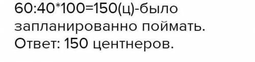 Рыбаки выполнили план на 140% потому что их больше плана на 60 центнеров Сколько центнеров рыбы сост