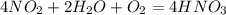 4NO_{2} +2H_{2} O+O_{2} =4HNO_{3}