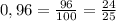 0,96=\frac{96}{100}= \frac{24}{25}