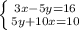 \left \{ {{3x-5y=16} \atop {5y+10x=10}} \right.