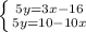 \left \{ {{5y=3x-16} \atop {5y=10-10x}} \right.