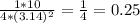 \frac{1*10}{4*(3.14)^{2} }=\frac{1}{4}=0.25