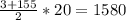 \frac{3+155}{2} *20=1580