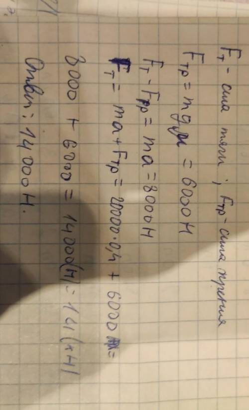 Автобус,масою 20т починає рухатися уздовж осі Х,з прискоренням 0,4м/с^2. Визначити силу тяги якщо ко