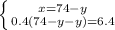 \left \{ {{x=74-y} \atop {0.4(74-y-y)=6.4}} \right.