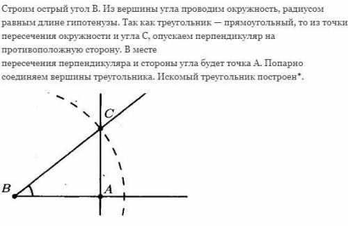 Постройте прямоугольный треугольник по гипотенузе и острому углу.