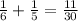 \frac{1}{6} + \frac{1}{5} = \frac{11}{30}