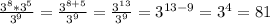 \frac{3^8*3^5}{3^9}=\frac{3^{8+5}}{3^9} =\frac{3^{13}}{3^9}=3^{13-9}=3^4=81