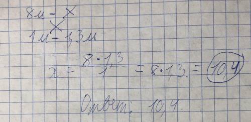 Длина тени многоэтажного здания равна 8 м, а длина тени вертикально закреплённого колышка равна 1 м.