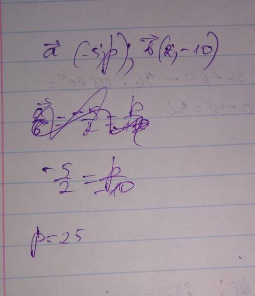 При якому значенні р вектори a ⃗(-5; р) і b ⃗(2; -10) будуть колінеарні?