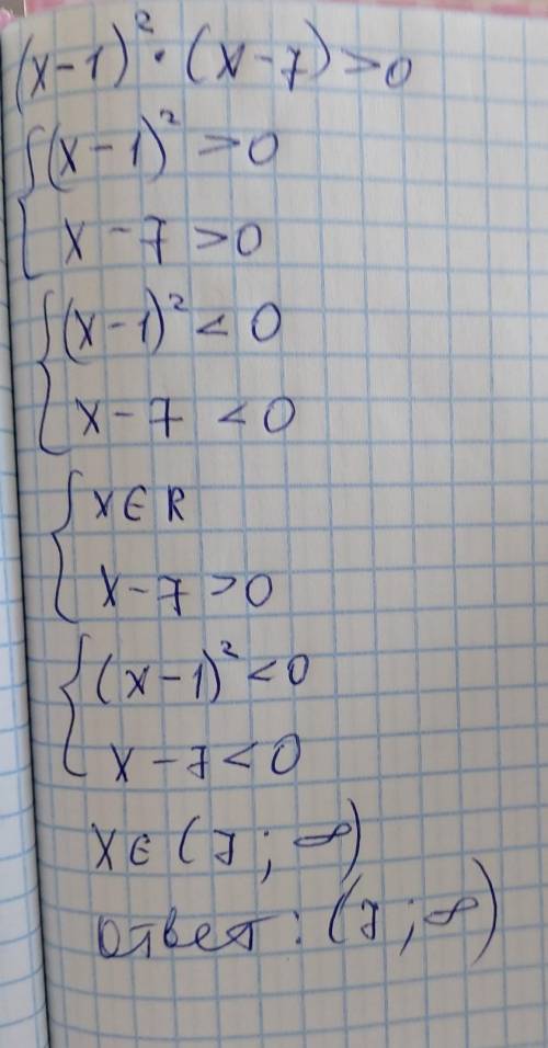 Яке з чисел є розв'язком нерівності (x-1)²(x-7)>0 ​а)7б)2в)1г)8