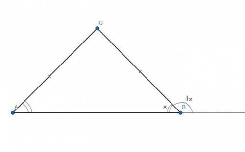 Зовнішній кут при основі рівнобедреного трикутника у 4 рази більший за суміжний з ним внутрішній кут