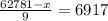 \frac{62781-x}{9} = 6917\\