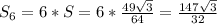 S_{6} =6*S=6*\frac{49\sqrt{3} }{64} =\frac{147\sqrt{3} }{32}