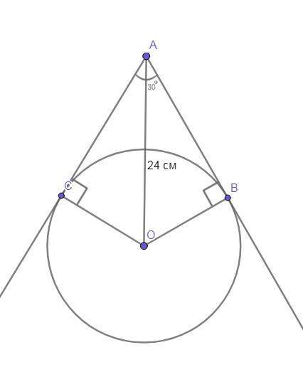 Касательные, проведенные из данной точки к окружности, образуют между собой угол в 60 градусов. Расс