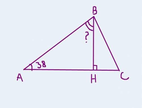 В остроугольном треугольнике АВС проведена высота ВН. < ВАС = 38 ̊.Найдите угол АВН.