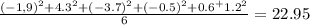 \frac{(-1,9)^2+4.3^2+(-3.7)^2+(-0.5)^2+0.6^+1.2^2}{6}=22.95