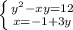 \left \{ {{y^2-xy=12} \atop {x=-1+3y}} \right.