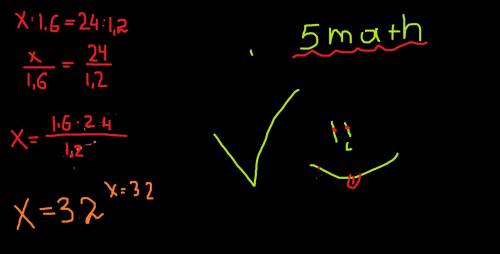 Найдите неизвестный член пропорции x : 1,6 =24 :1,2