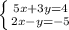 \left \{ {{5x+3y=4} \atop {2x-y=-5}} \right.