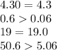 4.30=4.3\\0.60.06\\19=19.0\\50.65.06