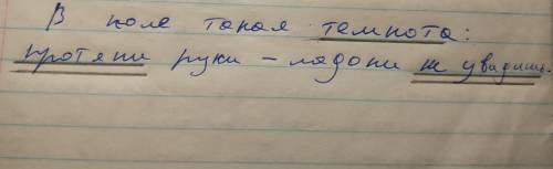 В поле такая темнота: протяни - руки ладони не увидишь. надо подчеркнуть главные члены предложения.​