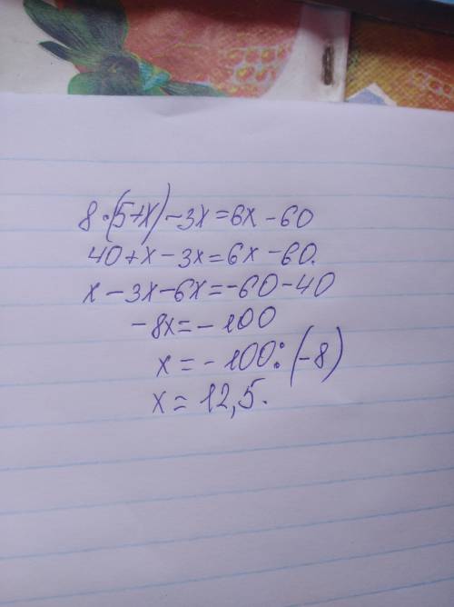 Реши уравнение: 8⋅(5+x)−3x=6x−60. ответ: x= Измените глагол кричать по временам этот глагол.