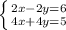 \left \{ {{2x-2y=6} \atop {4x+4y=5}} \right.