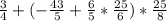 \frac{3}{4} +(-\frac{43}{5} +\frac{6}{5} *\frac{25}{6} )*\frac{25}{8}