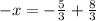 - x = - \frac{5}{3} + \frac{8}{3}