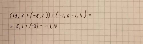 Обчисліть:(13,2 +(-8,1)):(-1,6 – 1,4).​