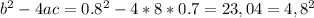 b^{2} -4ac=0.8^{2} -4*8*0.7=23,04=4,8^{2}