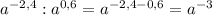 a^{-2,4}:a^{0,6} = a^{-2,4-0,6} = a^{-3}