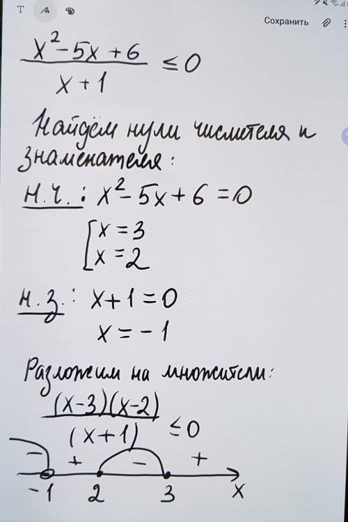 Укажите множество решений неравенств x^2-5x+6 ------------- ≤0 x+1 Решите