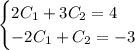 \begin{cases} 2C_1+3C_2=4\\ -2C_1+C_2=-3\end{cases}